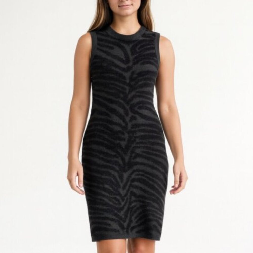 John + Jenn XS Sleeveless Knit Dress Gray Black Zebra Print Sweater Dress